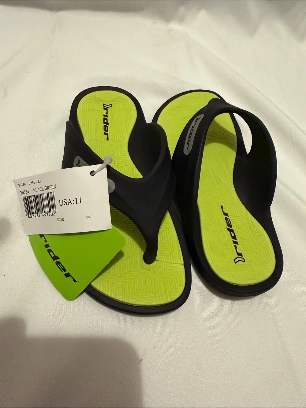 Rider Cape II KI Kids Flip Flops Size 11 Youth Black Green NWT